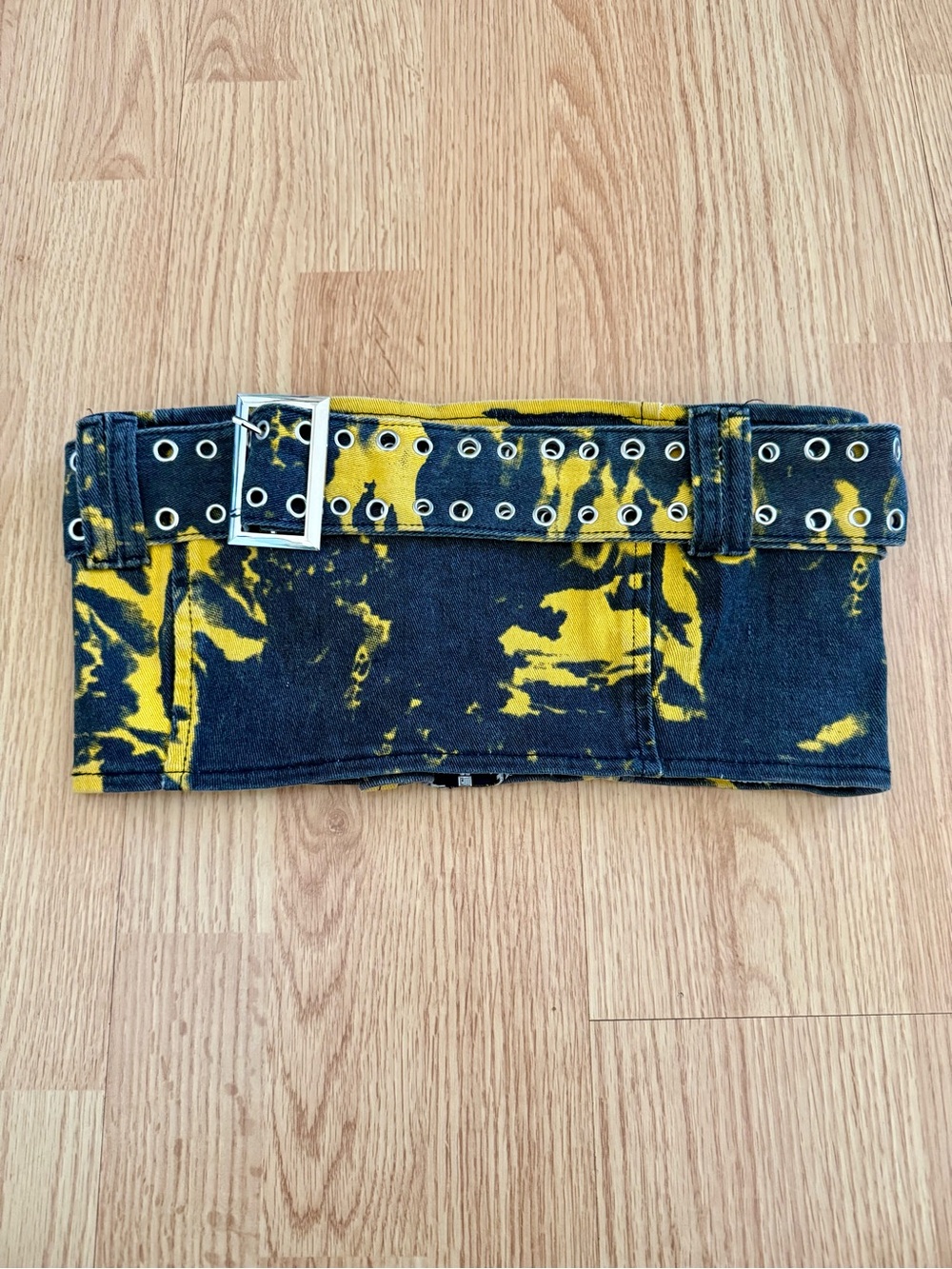 AKIRA Yellow & Black Dyed Denim Belted Tube Top